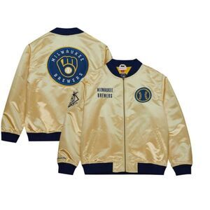 Milwaukee Brewers Mitchell Ness Gold Satin Lightweight Jacket Big logo NWT 4XL